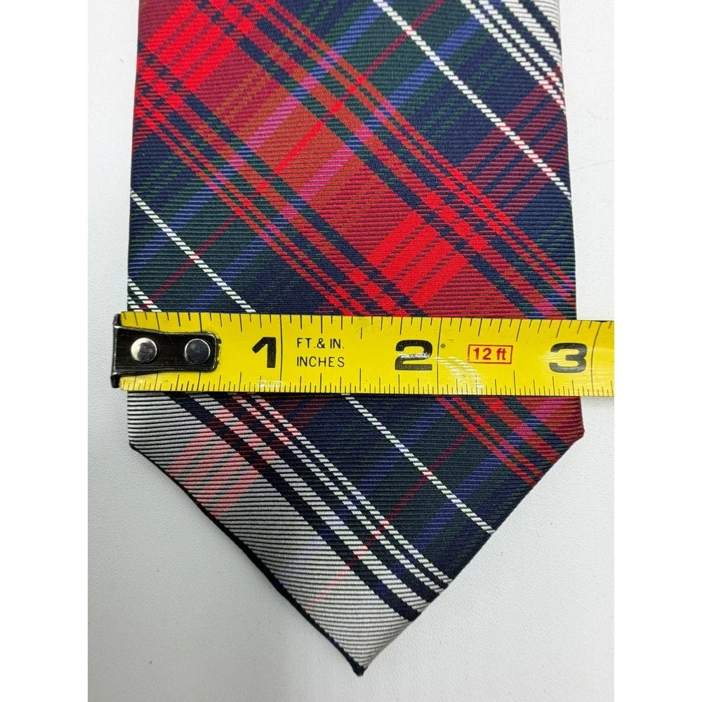 Chaps Mens Silk Necktie Red Navy Blue Green Plaid Classic Formal Dress Tie